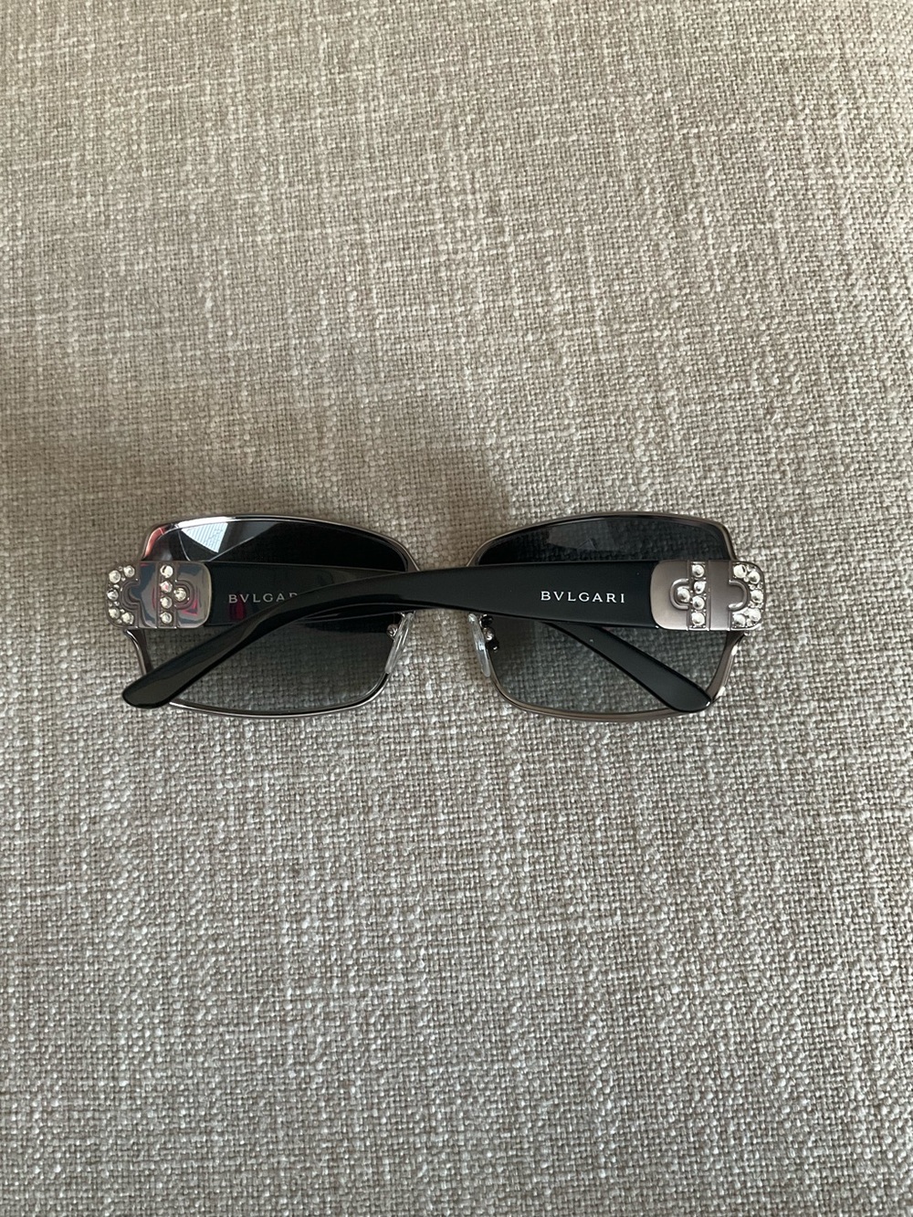 Bvlgari Black/Silver tone Sunglasses with Crystal-Embellished Silver Temples